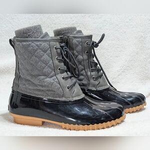Sporto Women's SZ 8 Delanie Gray Black Rain Winter Duck Boots